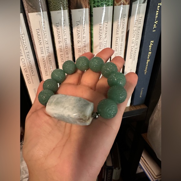 MASSIVE AQUAMARINE + JADE  AVENTURINE  NATURAL STONES BRACELET size 7” - Picture 11 of 16